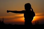 karate, sunset, fight, sports, silhouette, resistance, samurai, fit, girl, nature, self-defense, defense, fist, brown sunset, brown sports